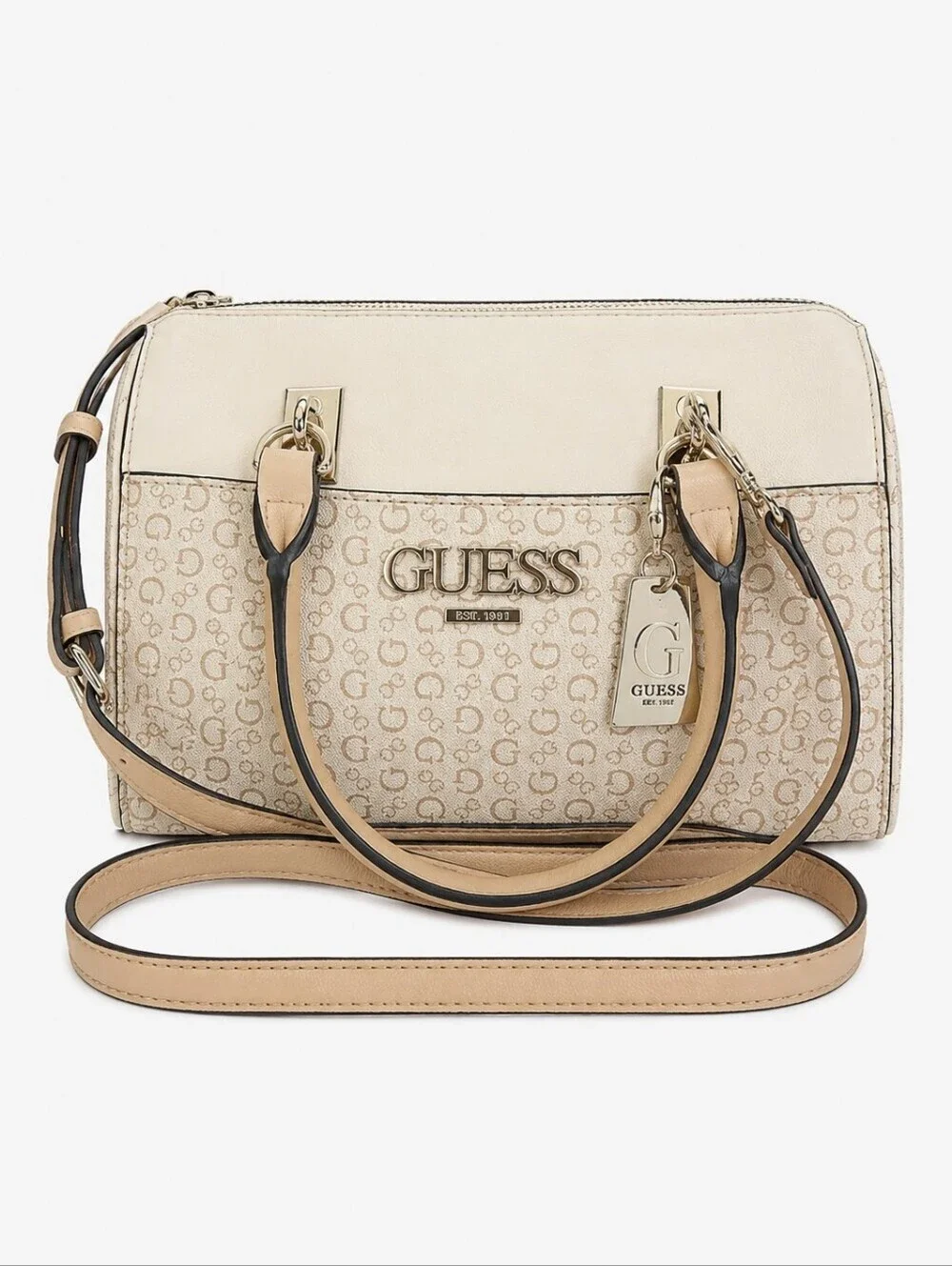 GUESS 1990s Cream Logo Doctor Crossbody Handbag